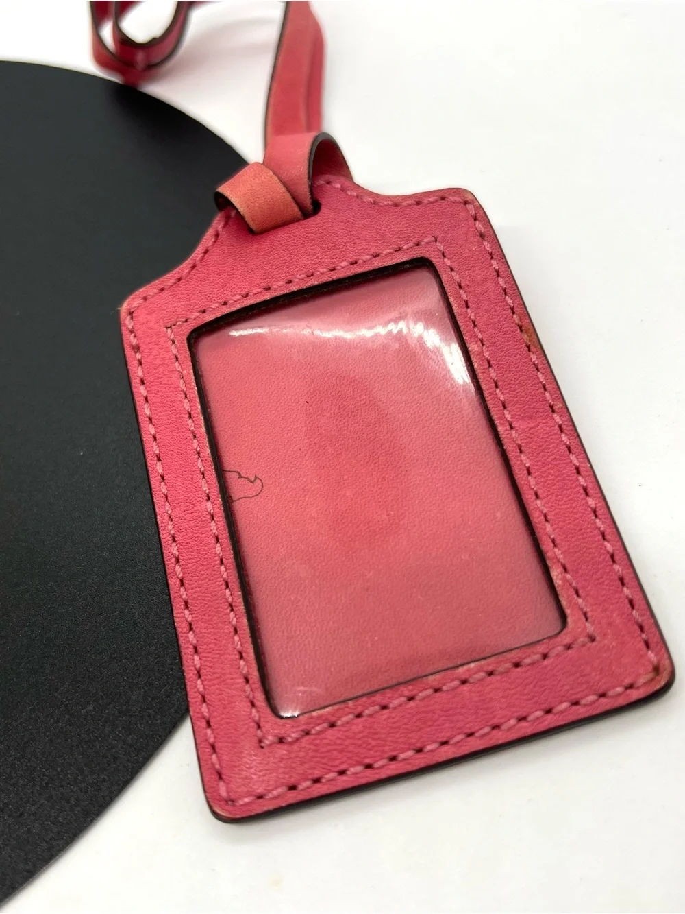 Coach Deep Pink Leather Luggage Tag ID Bag Charm Est 1941